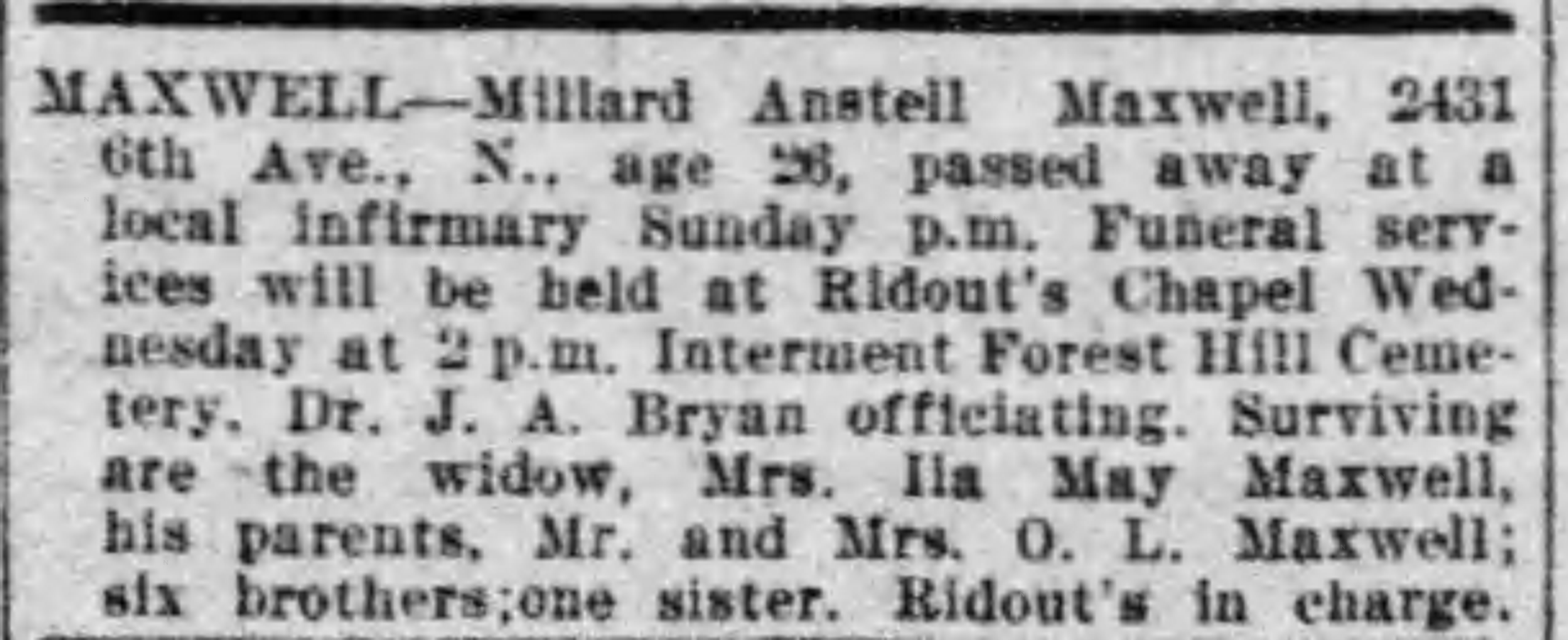 Millard Anstell Maxwell obituary